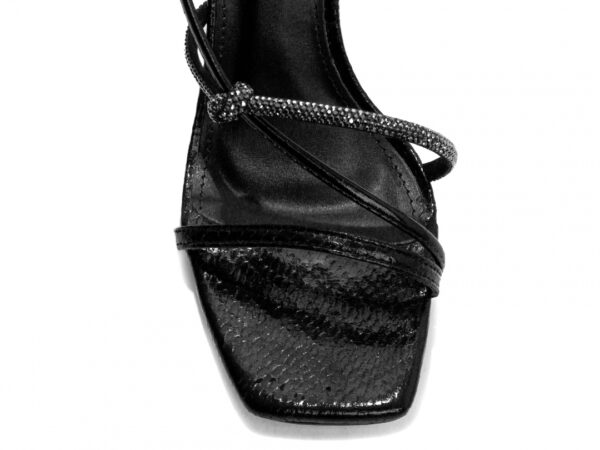 Sandália Feminina Salto Grosso Tiras Strass Amarrar Preto Torricella AVS 60-514A