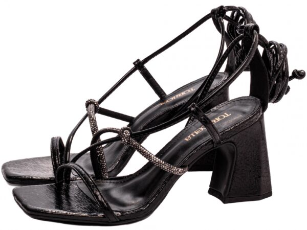 Sandália Feminina Salto Grosso Tiras Strass Amarrar Preto Torricella AVS 60-514A