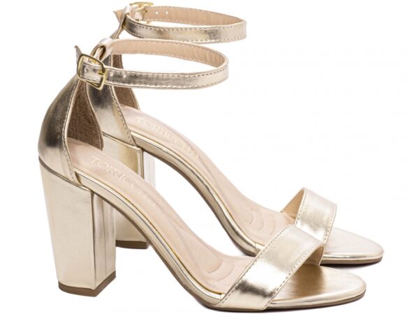 Sandália Feminina Tamanco Salto Grosso Dourado AVS 8060C