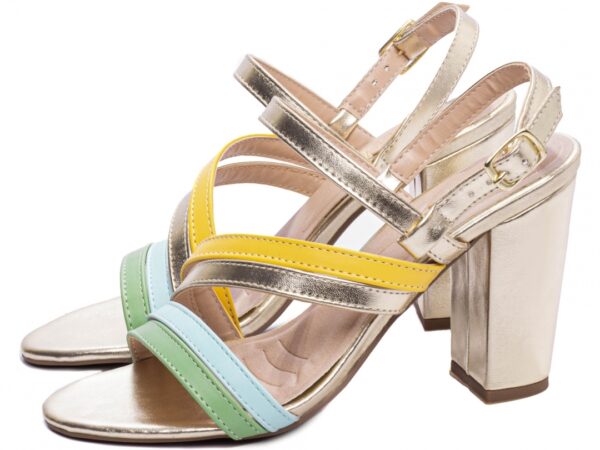 Sandália Feminina Tamanco Salto Grosso Ouro Light AVS 8002B