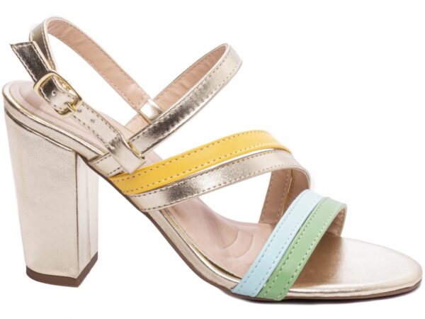 Sandália Feminina Tamanco Salto Grosso Ouro Light AVS 8002B