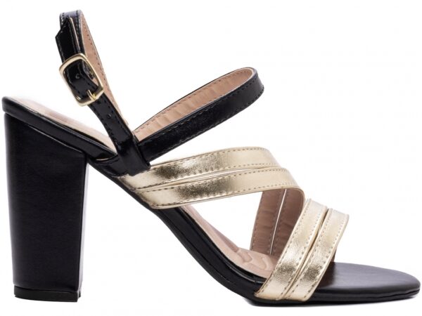 Sandália Feminina Tamanco Salto Grosso Ouro e Preto AVS 8002C