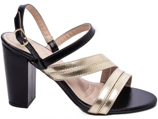 Sandália Feminina Tamanco Salto Grosso Ouro e Preto AVS 8002C