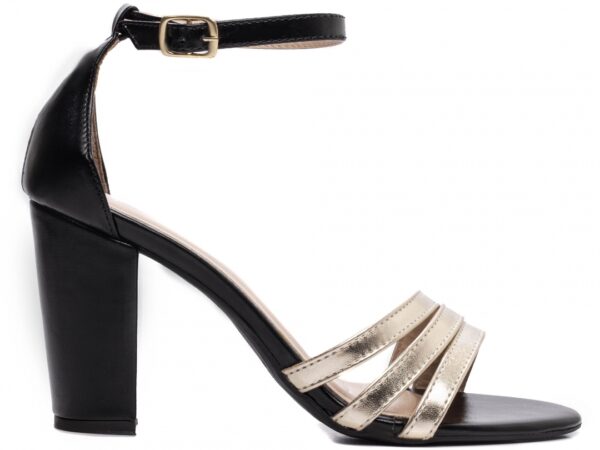 Sandália Feminina Tamanco Salto Grosso Ouro e Preto AVS 8007C