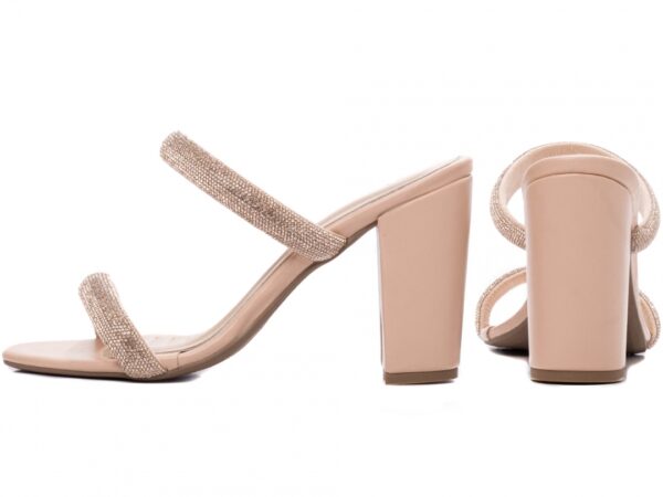 Sandália Tamanco Feminino Salto Grosso Strass 8099B