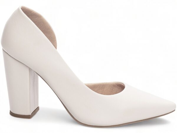Sapato Scarpin Abertura Lateral Salto Off White Grosso AVS 65-05B