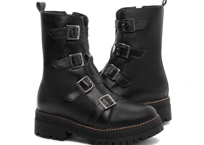 Bota Coturno Sola Tratorada Couro Preto Torricella AVS 23A